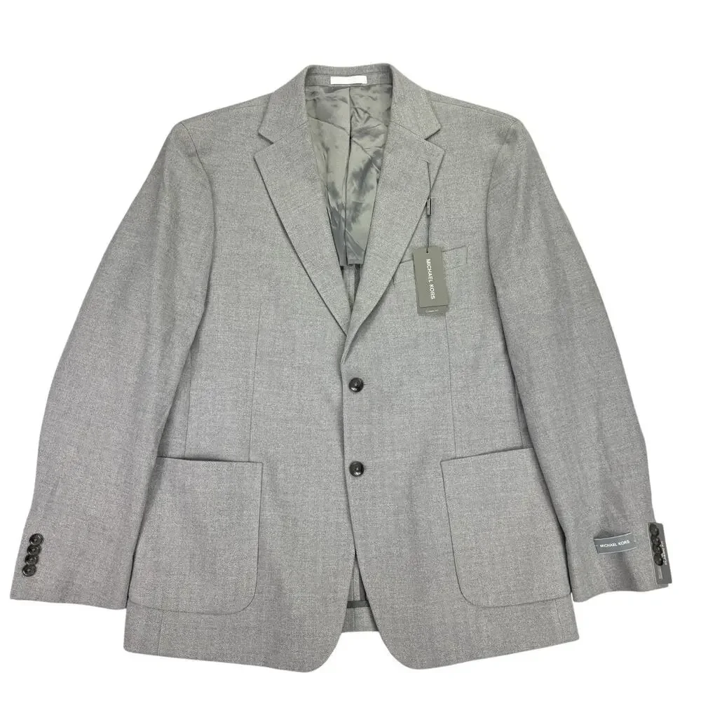 Michael Kors Mens Keates Classic Fit Herringbone Woven Sport Coat Light Gray 44R